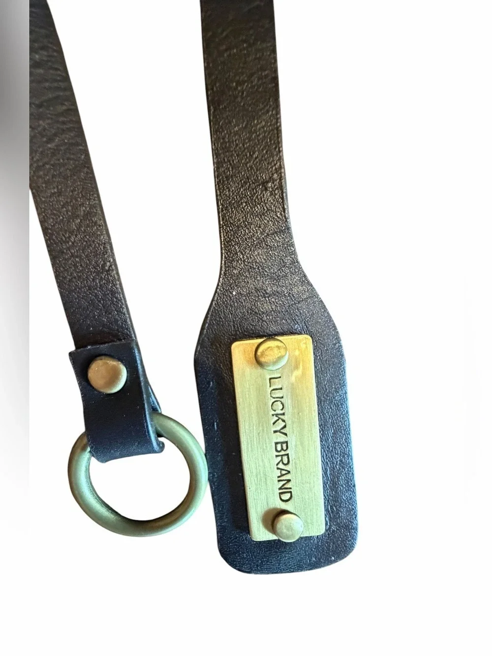 Lucky Brand Hangtag Fob Key Chain Brown Leather Brass EC